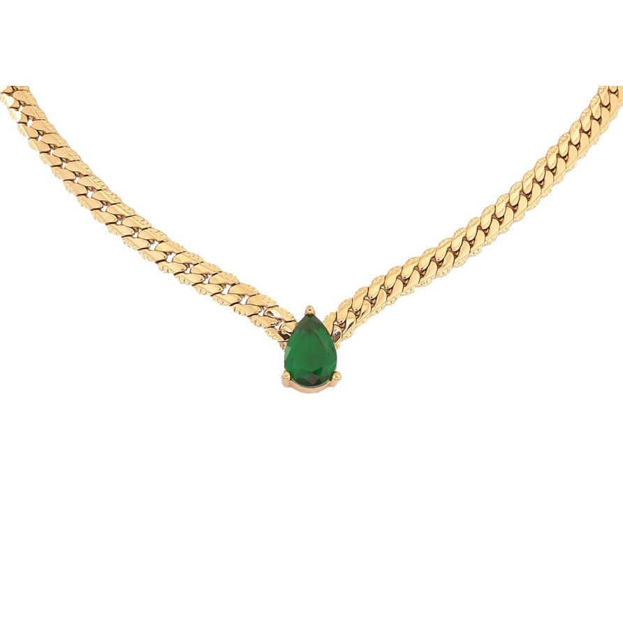 Підвіска на ланцюжку Нержавіюча сталь "Зелена кристальна крапелька" довжина 41-46см х 4мм фото №1