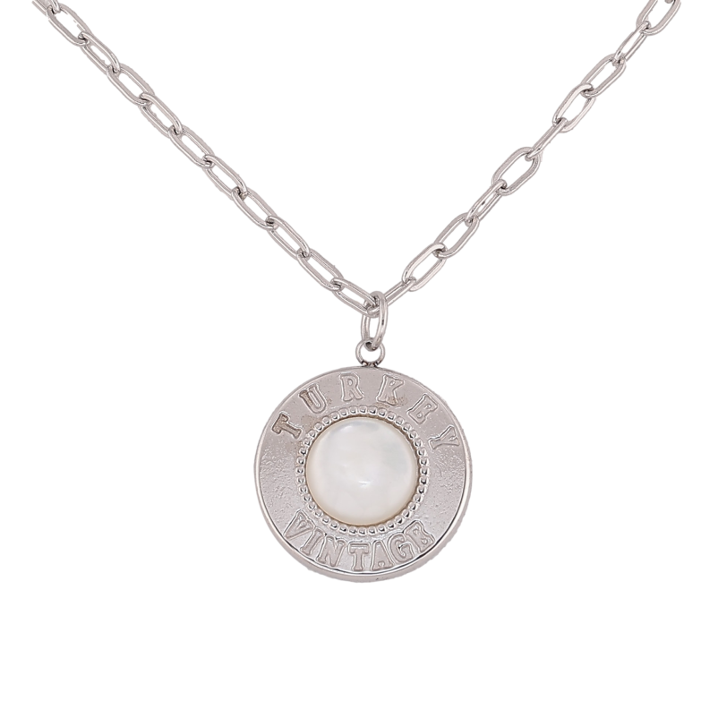 Подвеска на цепочке Нержавеющая сталь "Медальйон з написом Turkey vintage та білим кристалом" довжина 41-46см х 3мм фото №2 Подвеска на цепочке Нержавеющая сталь "Медальйон з написом Turkey vintage та білим кристалом" довжина 41-46см х 3мм фото №2