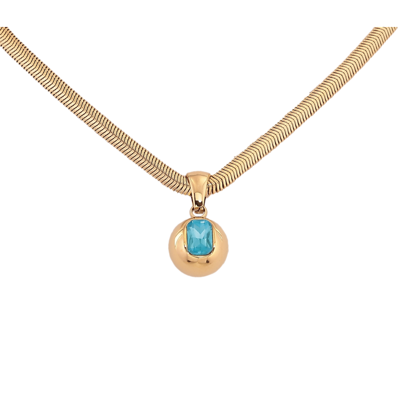 Підвіска на ланцюжку Нержавіюча сталь "Куля з блакитним кристалом" довжина 42-47см х 3мм фото №1 Підвіска на ланцюжку Нержавіюча сталь "Куля з блакитним кристалом" довжина 42-47см х 3мм фото №1