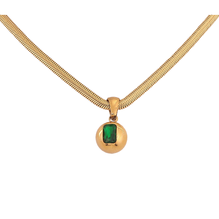 Підвіска на ланцюжку Нержавіюча сталь "Куля з зеленим кристалом" довжина 41-46см х 3мм фото №10