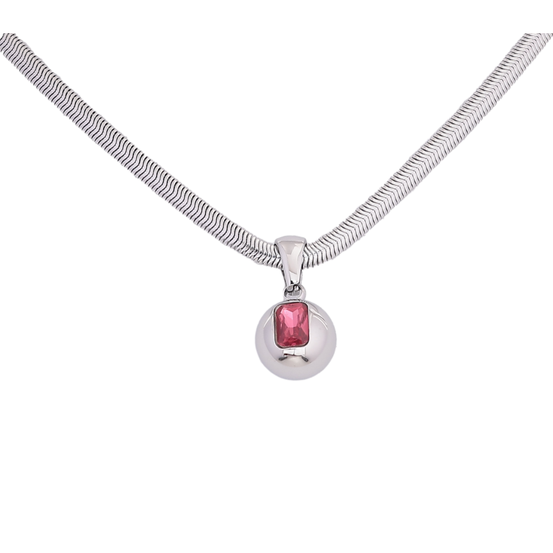Підвіска на ланцюжку Нержавіюча сталь "Куля з рожевим кристалом" довжина 41-46см х 3мм фото №1