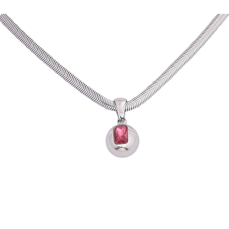 Подвеска на цепочке Нержавеющая сталь "Шарик с розовым кристаллом" длина 41-46см х 3мм фото №1