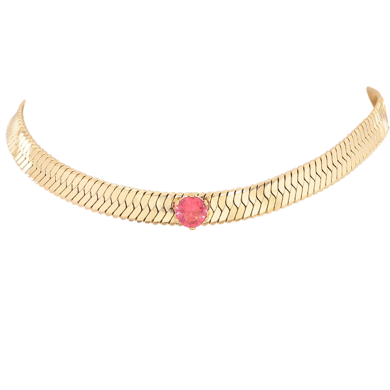 Підвіска на ланцюжку Нержавіюча сталь "Ланцюжок із рожевим кристалом" довжина 35-40см х 5мм фото №1