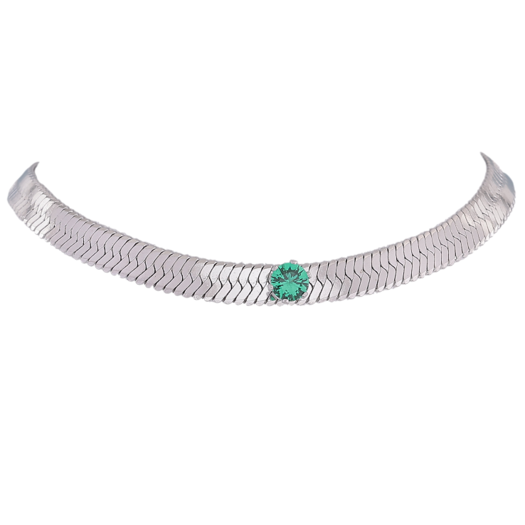 Подвеска на цепочке Нержавеющая сталь "Цепочка с зеленым кристаллом" длина 36-41см х 5мм фото №9