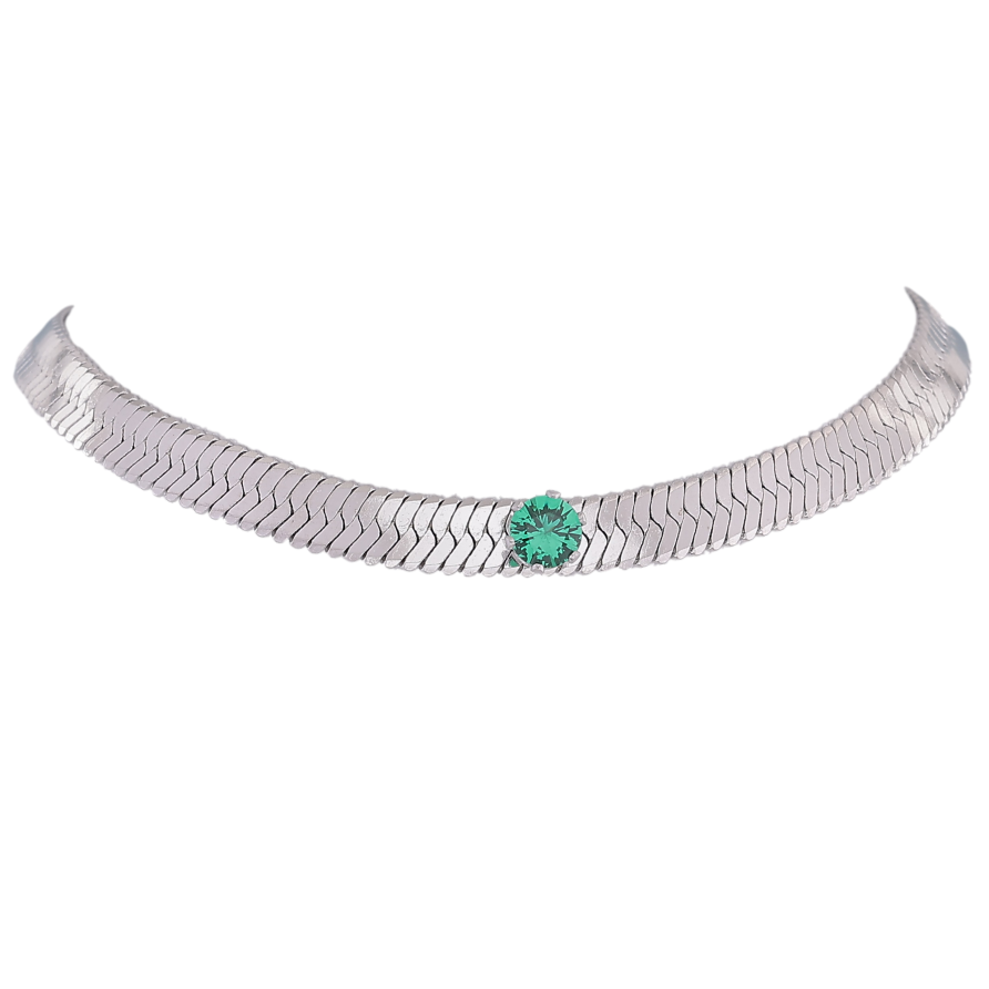 Подвеска на цепочке Нержавеющая сталь "Цепочка с зеленым кристаллом" длина 36-41см х 5мм фото №1