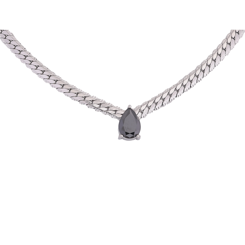 Подвеска на цепочке Нержавеющая сталь "Цепочка с черной кристальной капелькой" длина 40-45см х 4мм фото №1
