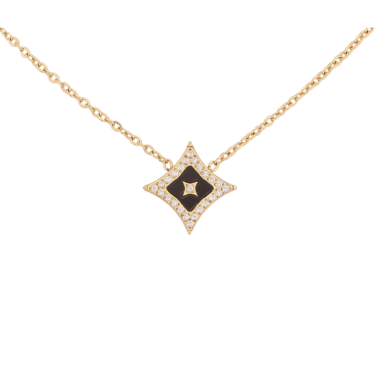 Підвіска на ланцюжку Нержавіюча сталь "Ромб з кристалами та чорною вставкою" довжина 42-47см х 1мм фото №7