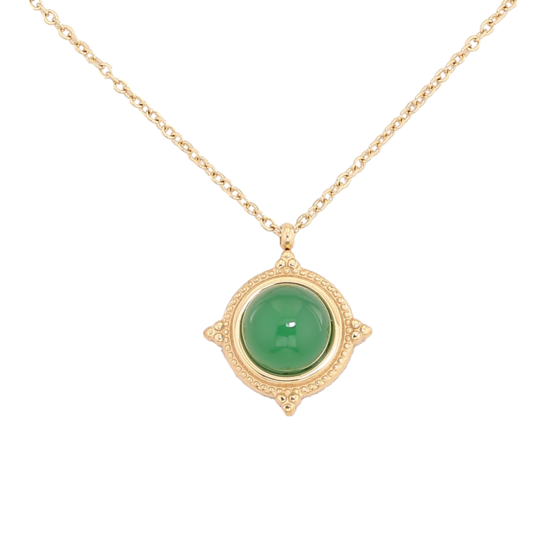 Підвіска на ланцюжку Нержавіюча сталь "Візерунок із зеленою вставкою" довжина 41-46см х 1мм фото №1