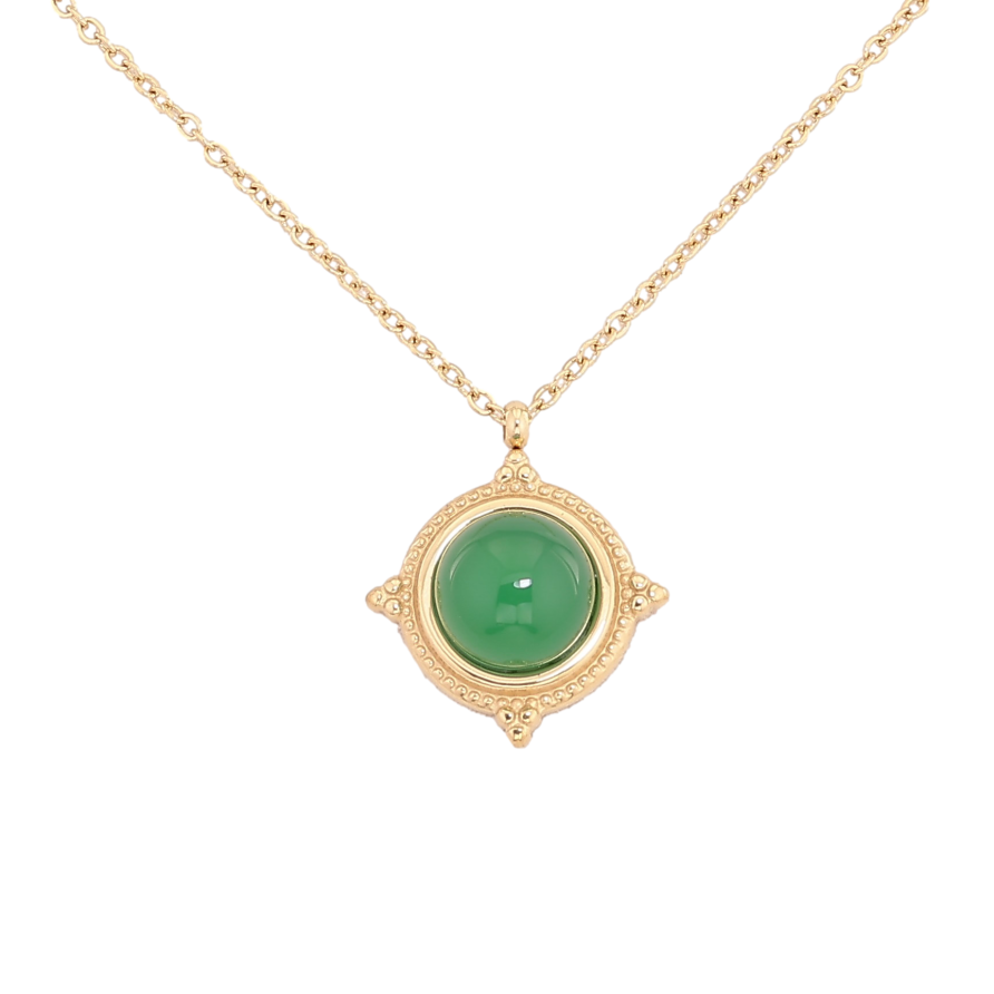 Підвіска на ланцюжку Нержавіюча сталь "Візерунок із зеленою вставкою" довжина 41-46см х 1мм фото №1