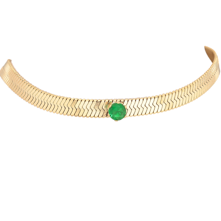 Підвіска на ланцюжку Нержавіюча сталь "Ланцюжок із зеленим кристалом" довжина 35-40см х 5мм фото №3