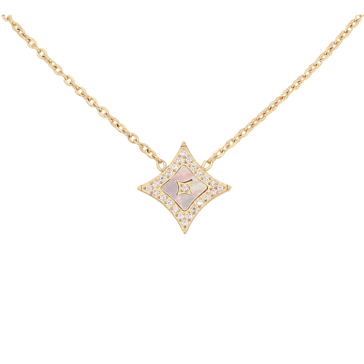 Підвіска на ланцюжку Нержавіюча сталь "Ромб з кристалами та перламутровою вставкою" довжина 42-47см х 1мм фото №6