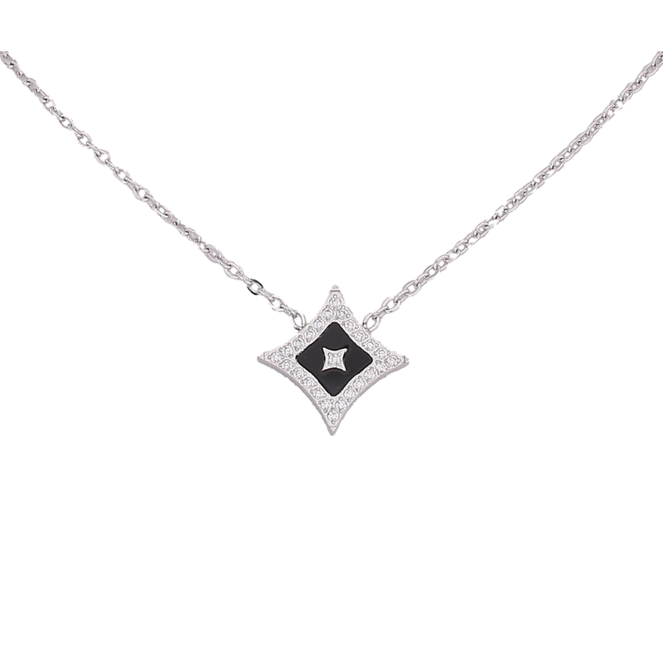 Подвеска на цепочке Нержавеющая сталь "Ромб с кристаллами и черной вставкой" длина 42-47см х 1мм фото №13