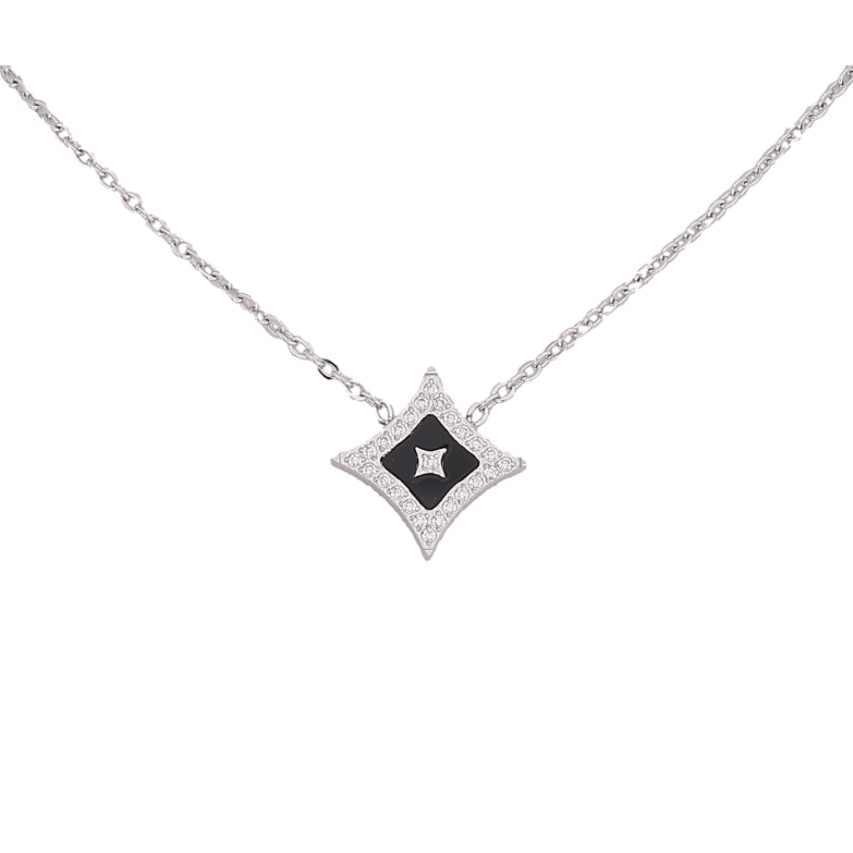 Підвіска на ланцюжку Нержавіюча сталь "Ромб з кристалами та чорною вставкою" довжина 42-47см х 1мм фото №1 Підвіска на ланцюжку Нержавіюча сталь "Ромб з кристалами та чорною вставкою" довжина 42-47см х 1мм фото №1