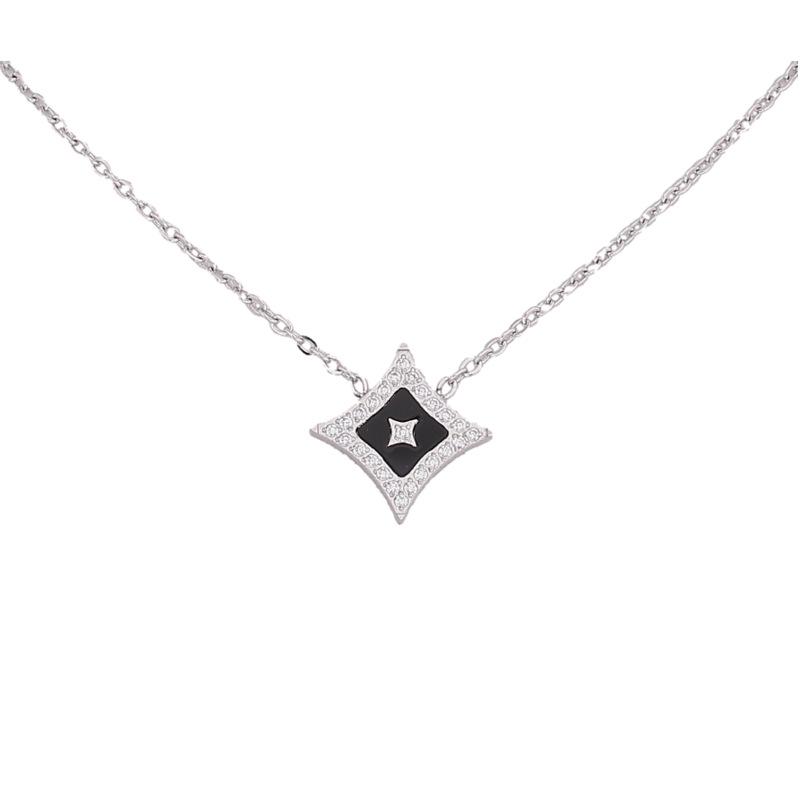 Подвеска на цепочке Нержавеющая сталь "Ромб с кристаллами и черной вставкой" длина 42-47см х 1мм фото №1 Подвеска на цепочке Нержавеющая сталь "Ромб с кристаллами и черной вставкой" длина 42-47см х 1мм фото №1