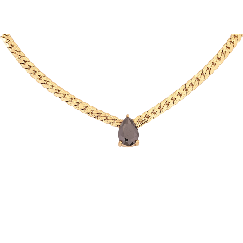 Підвіска на ланцюжку Нержавіюча сталь "Чорна кристальна крапелька" довжина 41-46см х 4мм фото №1