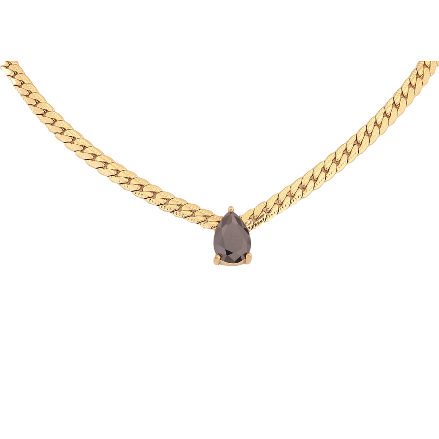Підвіска на ланцюжку Нержавіюча сталь "Чорна кристальна крапелька" довжина 41-46см х 4мм фото №1