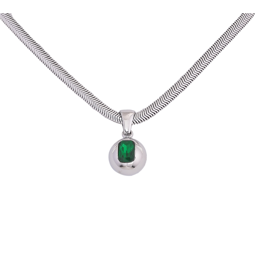 Подвеска на цепочке Нержавеющая сталь "Шарик с зеленым кристаллом" длина 41-46см х 3мм фото №1