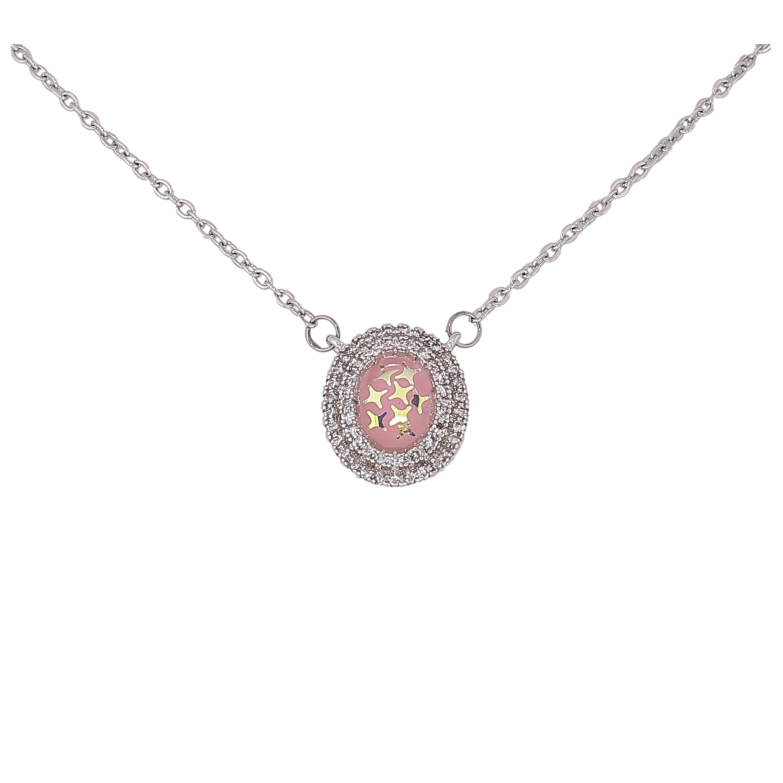 Підвіска на ланцюжку Xuping колір Родій "Блискітки з емаллю в обрамленні кристалів" розмір 43-48см х 1мм фото №1