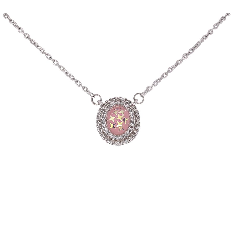 Підвіска на ланцюжку Xuping колір Родій "Блискітки з емаллю в обрамленні кристалів" розмір 43-48см х 1мм фото №1