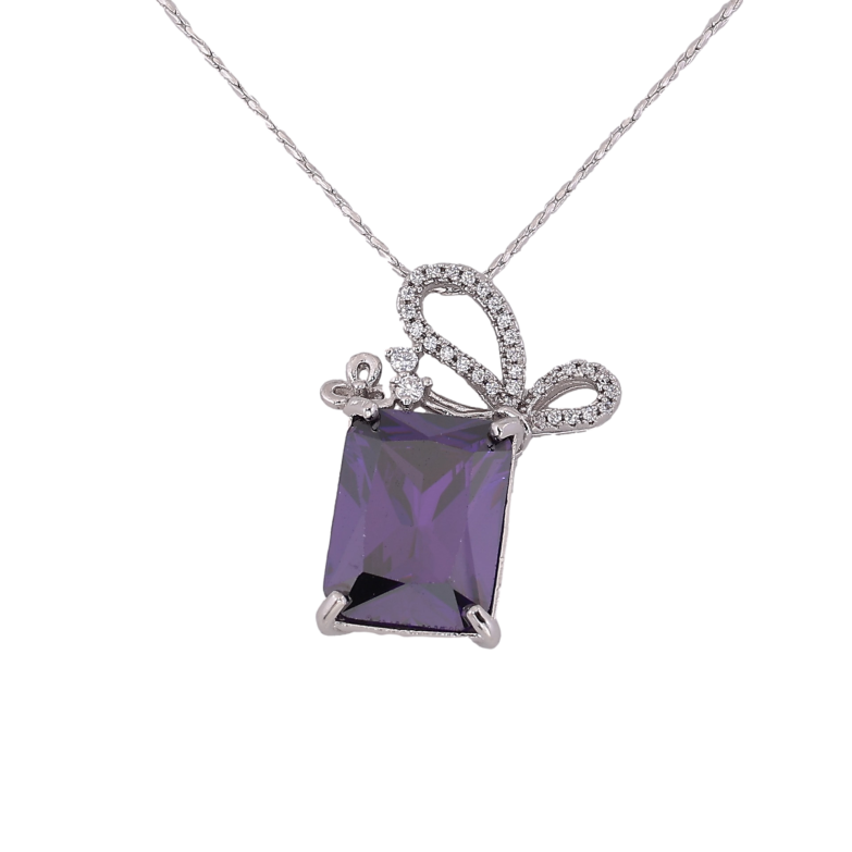 Підвіска на ланцюжку Xuping колір Родій "Бузковий кристал з бантом" довжина 40-45,5см х 1мм фото №1