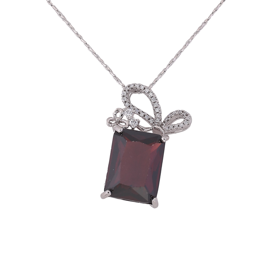 Подвеска на цепочке Xuping цвет Родий "Красный кристалл с бантом" длина 40-45,5см х 1мм фото №1