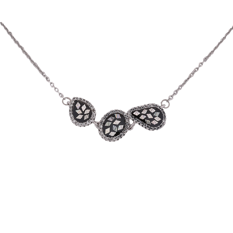 Подвеска на цепочке Xuping цвет Родий "Капельки с черной эмалью и блестками в обрамлении кристаллов" длина 45-50см х 1мм фото №1