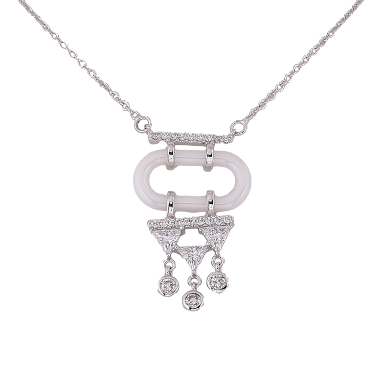 Підвіска на ланцюжку Xuping колір Родій "Кристальні підвіски на білому керамічному кільці" розмір 47-53см х 1мм фото №1