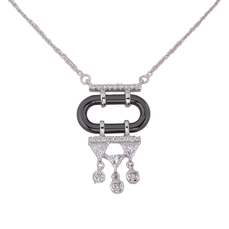 Подвеска на цепочке Xuping цвет Родий "Кристальные подвески на черном керамическом кольце" размер 48-53см х 1мм фото №1