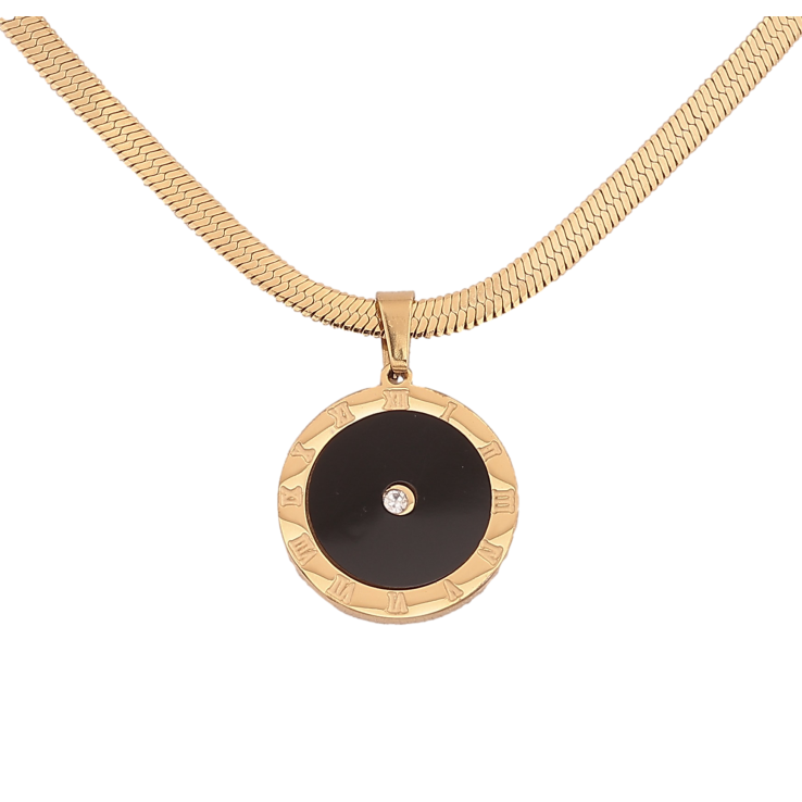 Підвіска на ланцюжку Xuping ТТМ Stainless Steel колір 14К "Циферблат з чорною вставкою та кристалом" довжина 40-45см х 3мм фото №18 Підвіска на ланцюжку Xuping ТТМ Stainless Steel колір 14К "Циферблат з чорною вставкою та кристалом" довжина 40-45см х 3мм фото №18