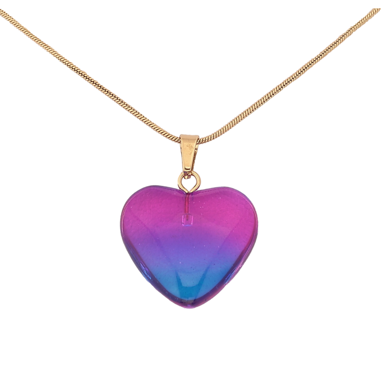 Підвіска на ланцюжку Xuping ТТМ Stainless Steel колір 14К "Малиново-синє серце" довжина 45-50см х 1мм фото №1