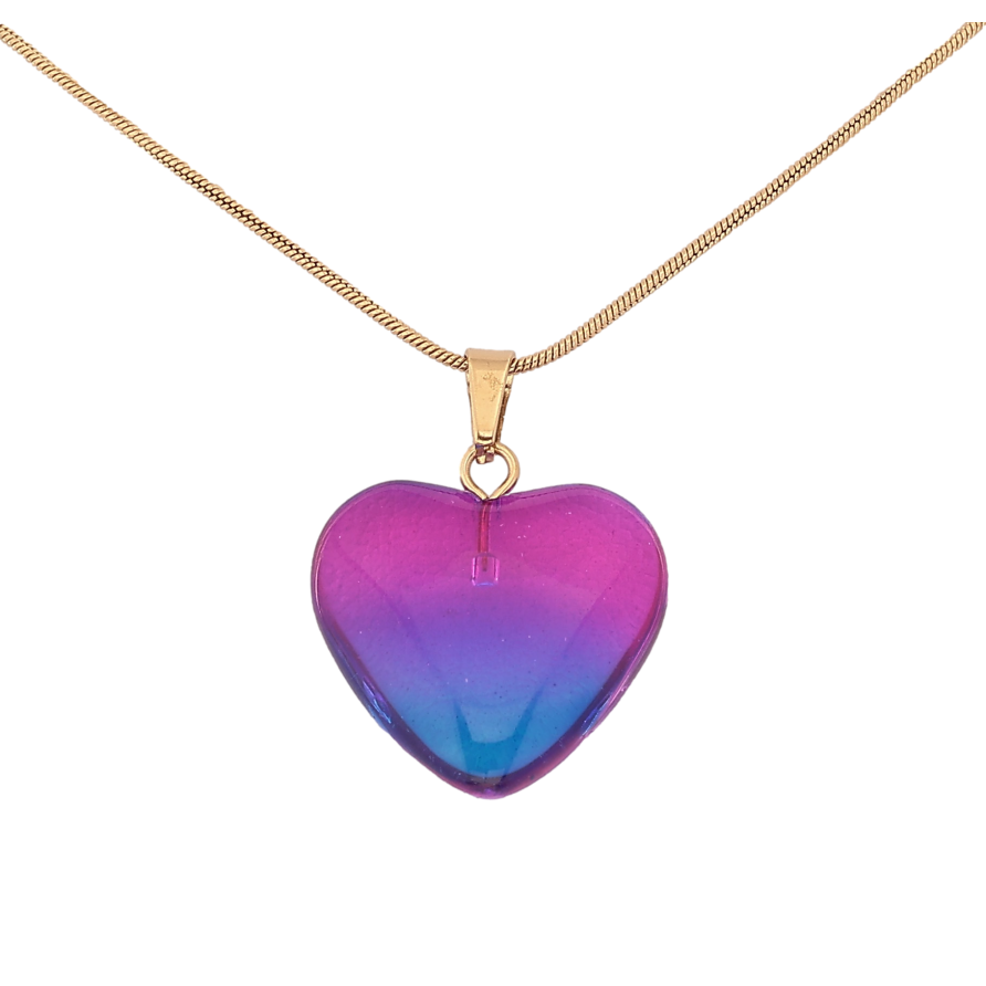 Подвеска на цепочке Xuping ТТМ Stainless Steel цвет 14К "Малиново-синее сердечко" длина 45-50см х 1мм фото №1