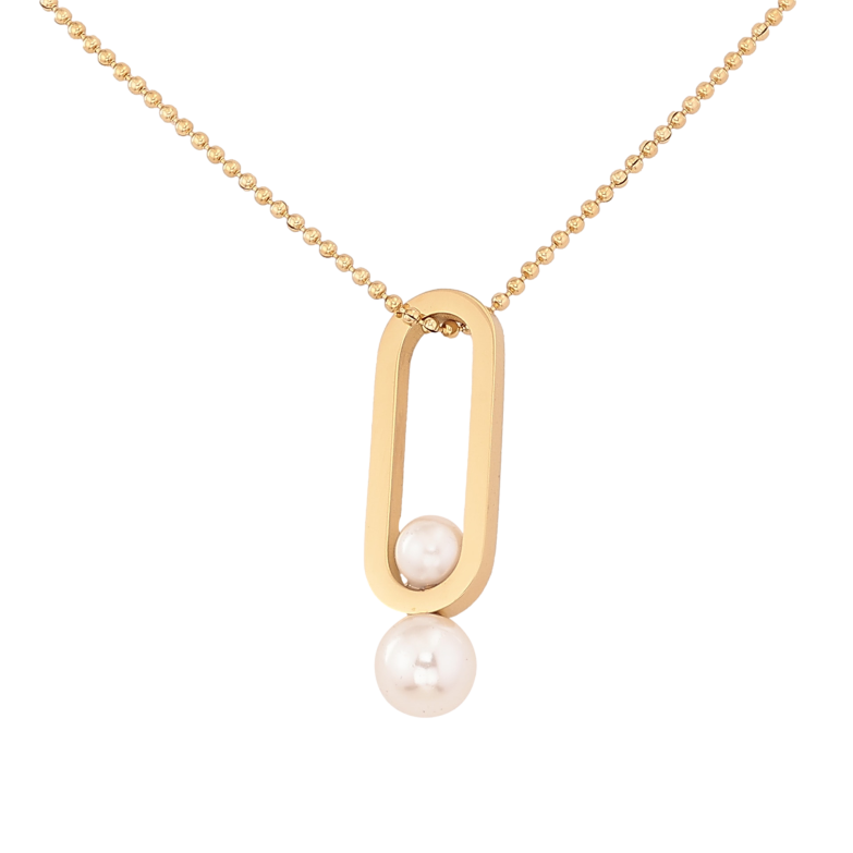 Підвіска на ланцюжку Xuping ТТМ Stainless Steel колір 14К "Овальна підвіска з перлинами" довжина 41-46см х 1мм фото №1