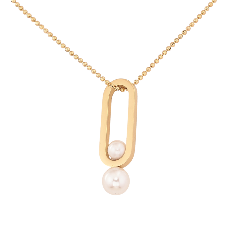 Підвіска на ланцюжку Xuping ТТМ Stainless Steel колір 14К "Овальна підвіска з перлинами" довжина 41-46см х 1мм фото №1