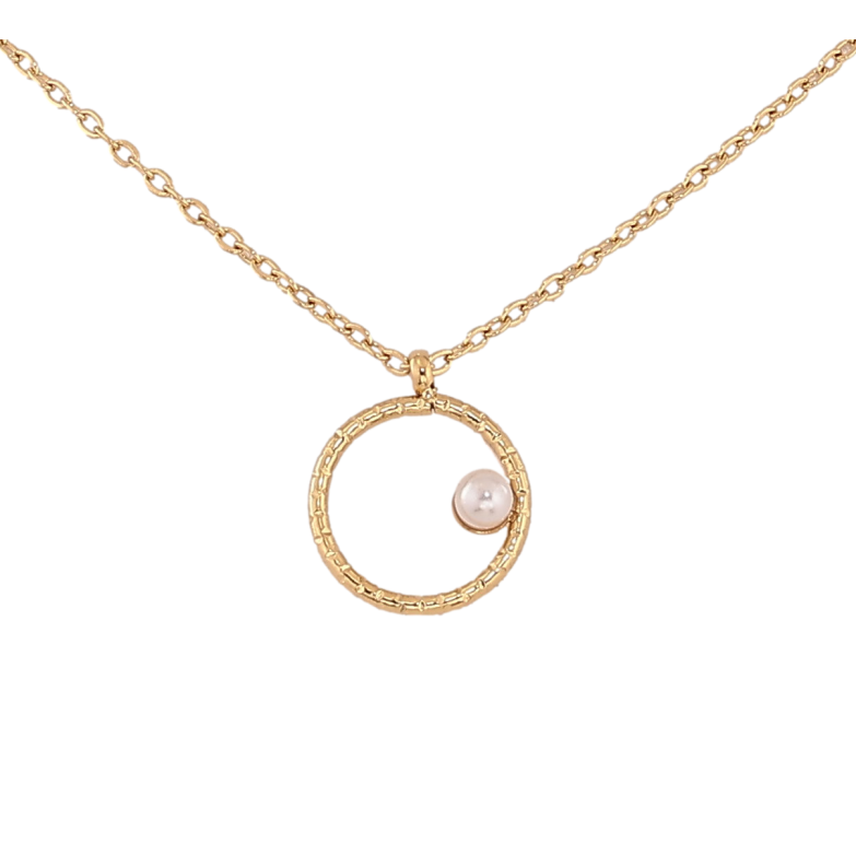 Подвеска на цепочке Xuping ТТМ Stainless Steel цвет 14К "Колечко с жемчужиной" длина 40.5-45.5см х 1мм фото №1