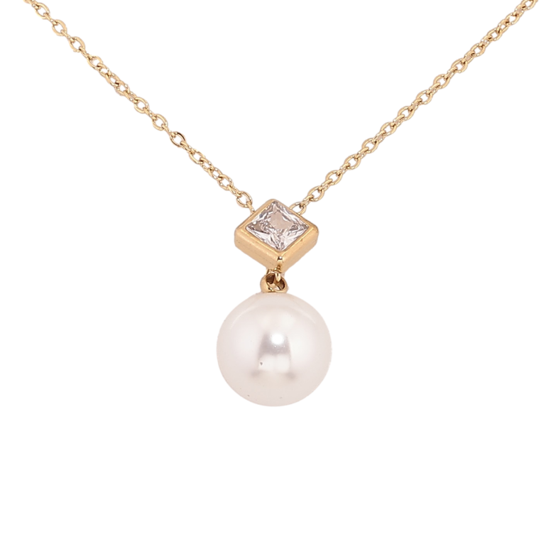 Підвіска на ланцюжку Xuping ТТМ Stainless Steel колір 14К "Кристал з перлиною" довжина 46-51см х 1мм фото №1