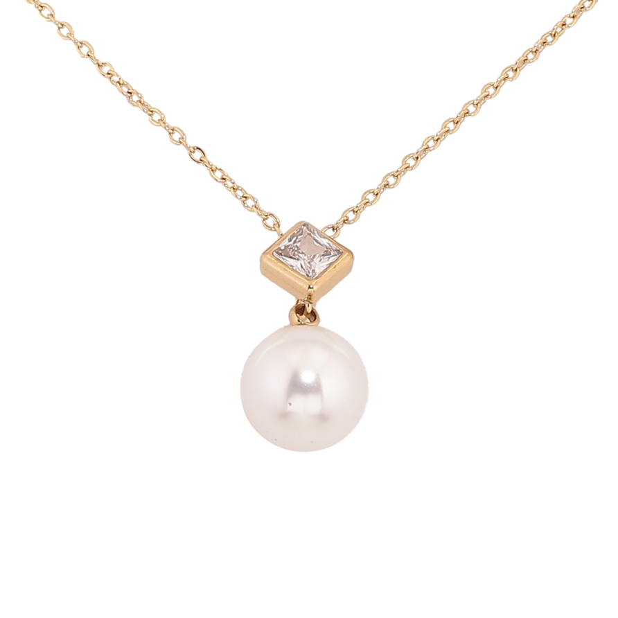 Подвеска на цепочке Xuping ТТМ Stainless Steel цвет 14К "Кристалл с жемчужиной" длина 46-51см х 1мм фото №1