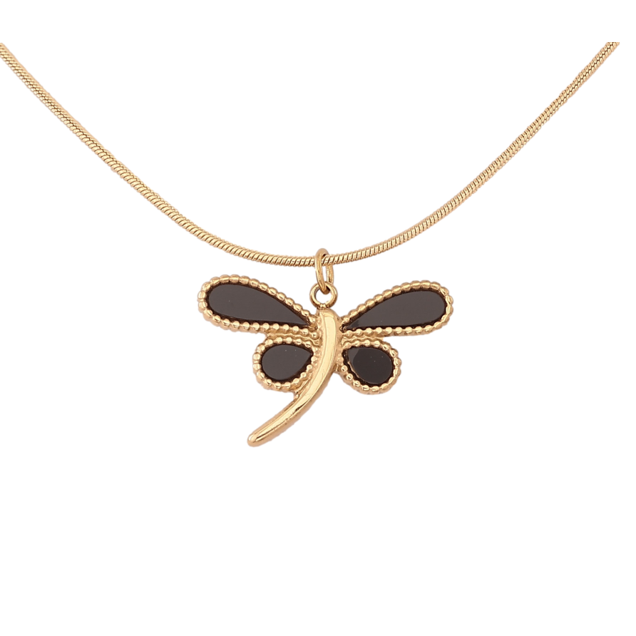 Подвеска на цепочке Xuping ТТМ Stainless Steel цвет 14К "Стрекоза с черными вставками" длина 46-51см х 1мм фото №1 Подвеска на цепочке Xuping ТТМ Stainless Steel цвет 14К "Стрекоза с черными вставками" длина 46-51см х 1мм фото №1