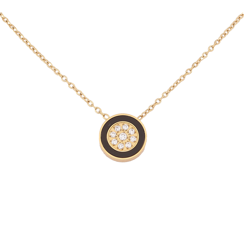 Підвіска на ланцюжку Xuping ТТМ Stainless Steel колір 14К "Коло з кристалами та чорною вставкою" довжина 42-47см х 1.5мм фото №1