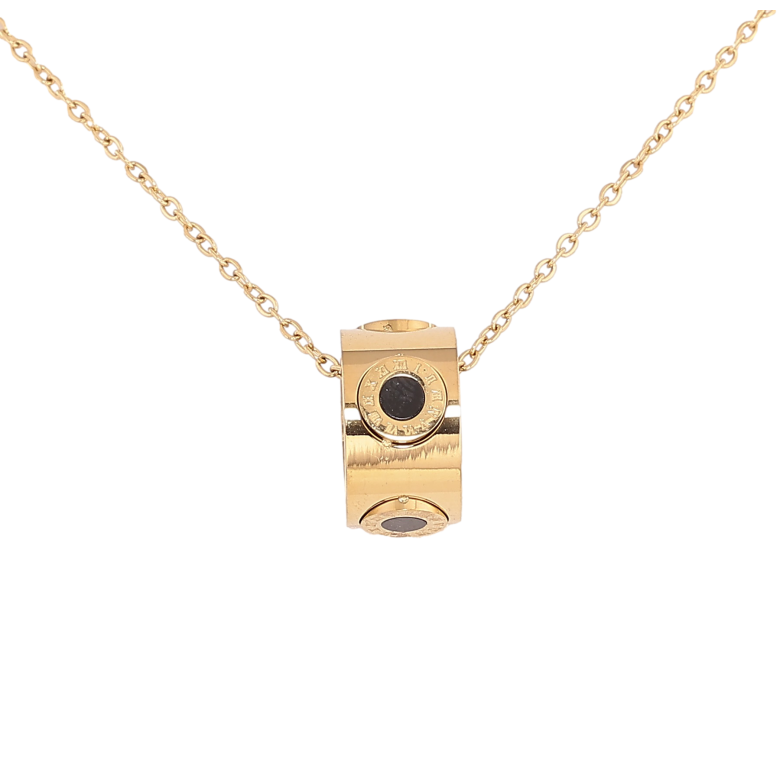 Підвіска на ланцюжку Xuping ТТМ Stainless Steel колір 14К "Візерунок циферблат з чорними вставками" довжина 47-52см х 1.5мм фото №1