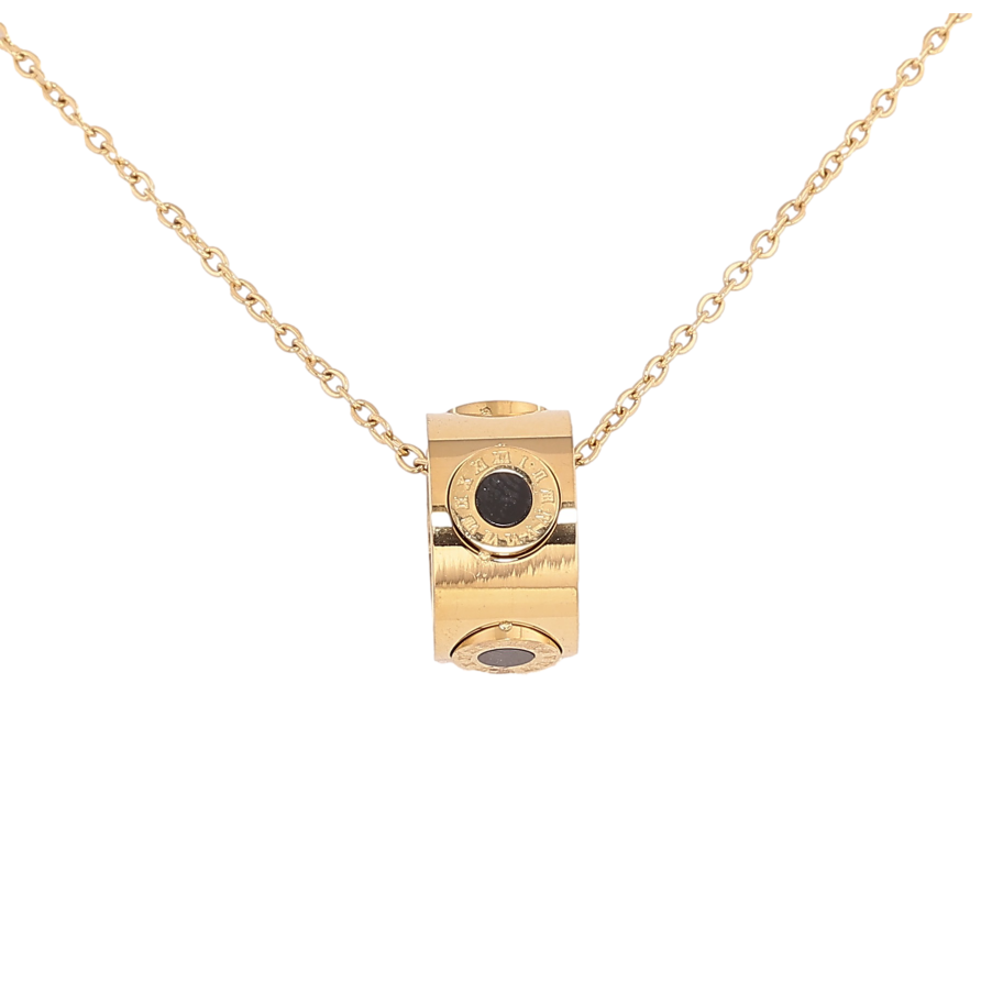 Підвіска на ланцюжку Xuping ТТМ Stainless Steel колір 14К "Візерунок циферблат з чорними вставками" довжина 47-52см х 1.5мм фото №1