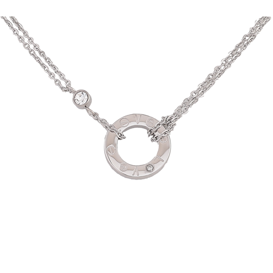 Колье Xuping ТТМ Stainless Steel цвет Родий "Двойная цепочка с колечком Love" длинна 45-51см х 3мм фото №1