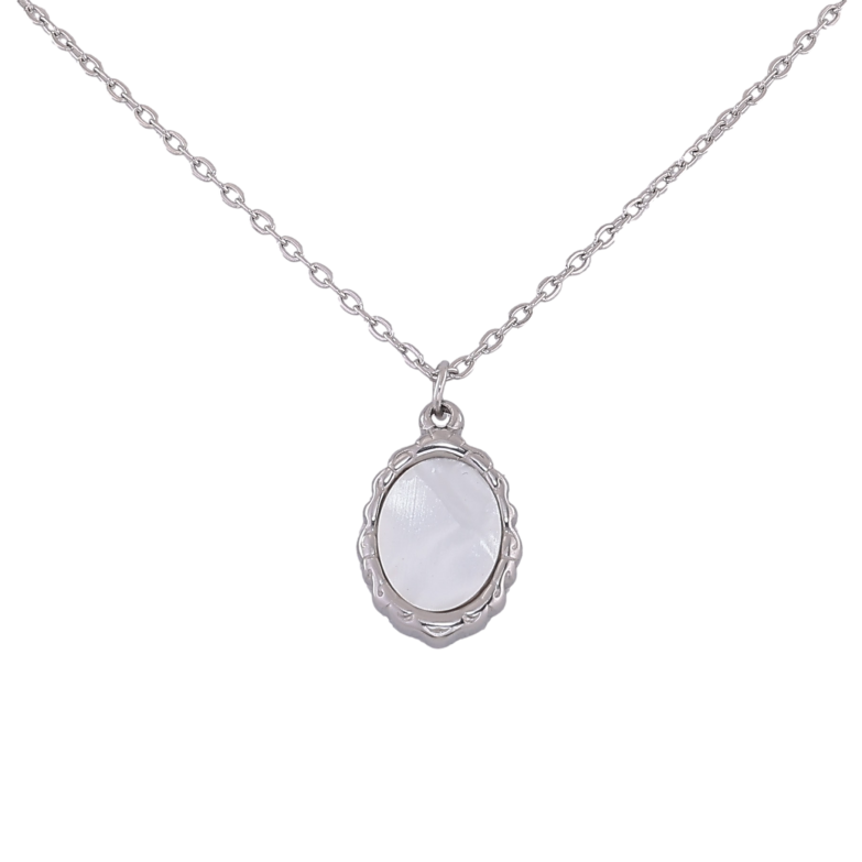 Підвіска на ланцюжку Xuping ТТМ Stainless Steel колір Родій "Візерунок з перламутровою вставкою" довжина 45-50см х 1мм фото №1 Підвіска на ланцюжку Xuping ТТМ Stainless Steel колір Родій "Візерунок з перламутровою вставкою" довжина 45-50см х 1мм фото №1