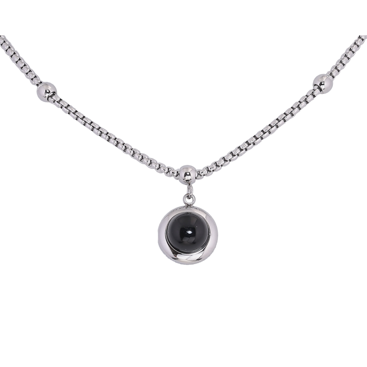 Підвіска на ланцюжку Xuping ТТМ Stainless Steel колір Родій "Коло з чорною вставкою" довжина 45-50см х 2-4мм фото №6