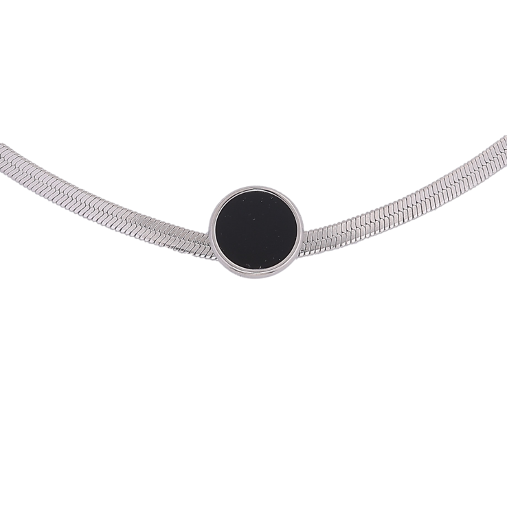 Підвіска на ланцюжку Xuping ТТМ Stainless Steel колір Родій "Коло з чорною вставкою, ø 12мм" довжина 46-51см х 3мм фото №7