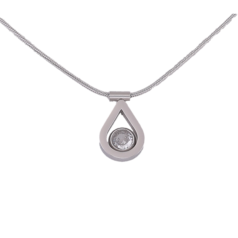 Підвіска на ланцюжку Xuping ТТМ Stainless Steel колір Родій "Крапелька з кристалом" довжина 45-50см х 1мм фото №1