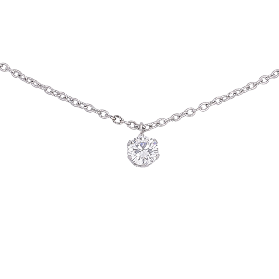 Подвеска на цепочке Xuping ТТМ Stainless Steel цвет Родий "Кристалл, ø  5мм" длина 45-50см х 1.5мм фото №1