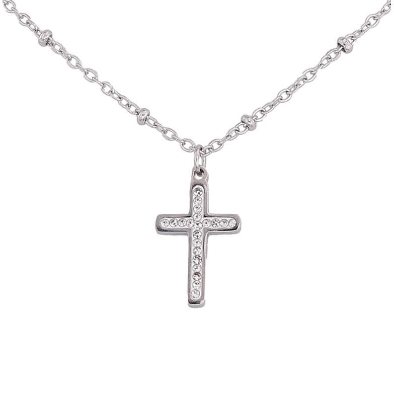 Підвіска на ланцюжку Xuping ТТМ Stainless Steel колір Родій "Хрест з кристалами" довжина 45-50см х 1.5-2мм фото №1