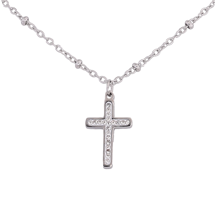 Підвіска на ланцюжку Xuping ТТМ Stainless Steel колір Родій "Хрест з кристалами" довжина 45-50см х 1.5-2мм фото №1
