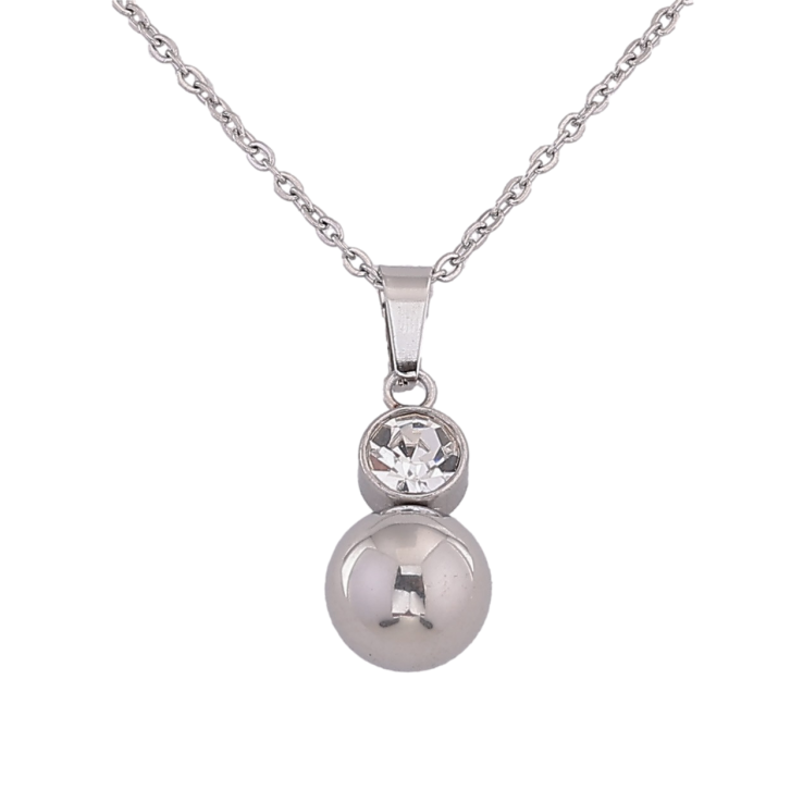 Підвіска на ланцюжку Xuping ТТМ Stainless Steel колір Родій "Кулька з кристалом" довжина 39-44см х 1.5мм фото №4