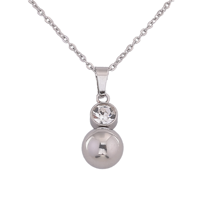 Підвіска на ланцюжку Xuping ТТМ Stainless Steel колір Родій "Кулька з кристалом" довжина 39-44см х 1.5мм фото №1